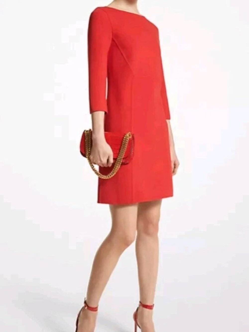 Michael Kors Collection Womens Stretch Wool Crepe Shift Dress 4 Red Classic